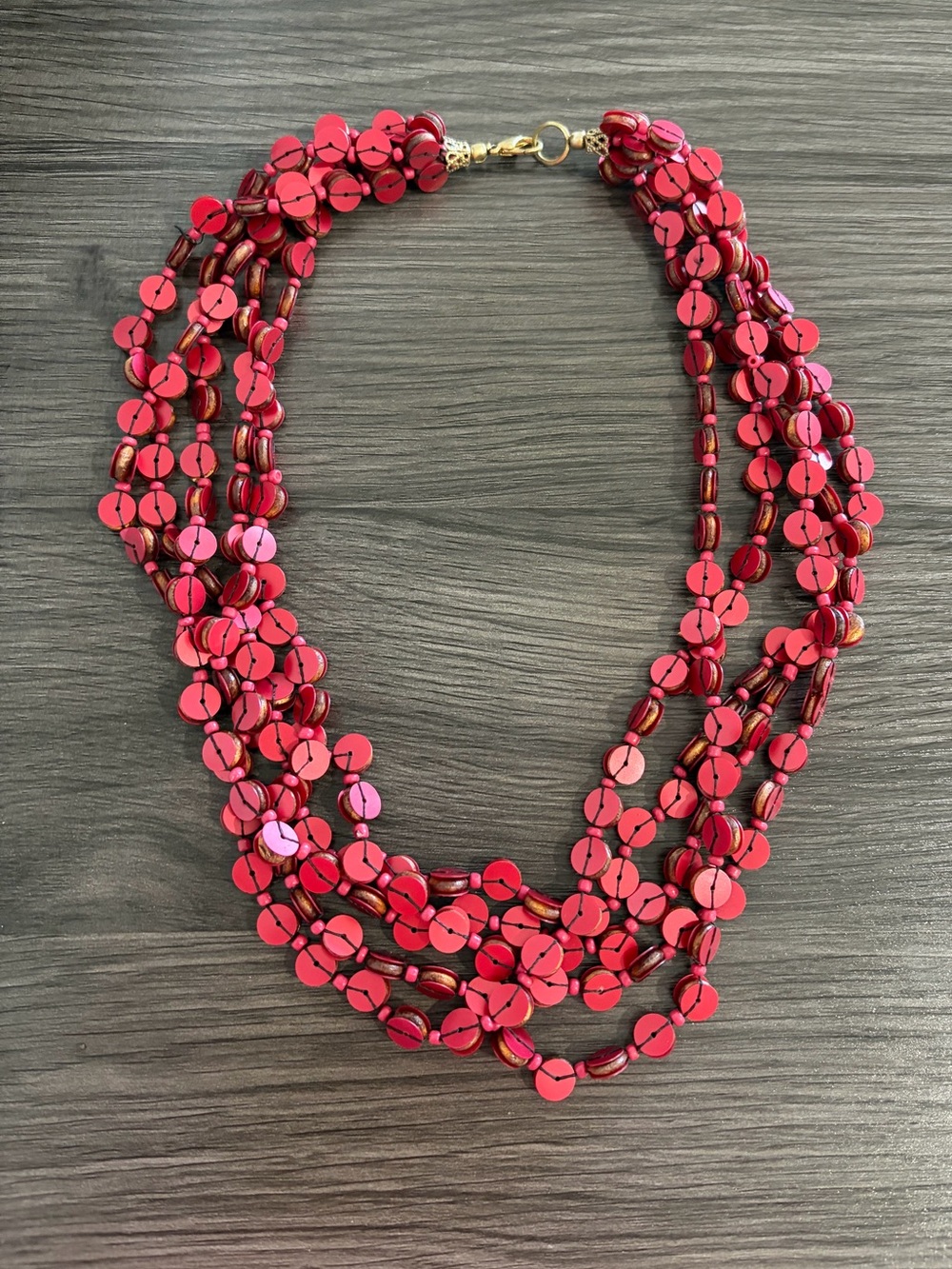 Multi-Strand Red Beaded Statement Necklace